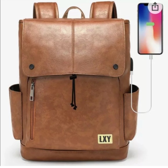 LXY Vegan Leather Laptop backpack, Vintage, USB charging port, Multiple pockets - Picture 1 of 9